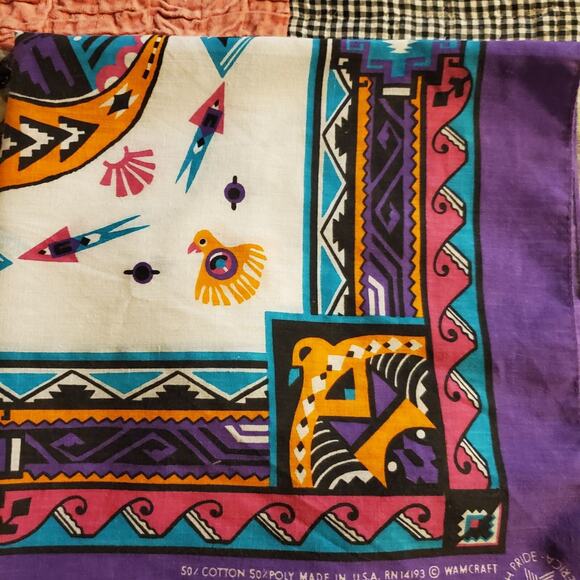 Vintage Wamcraft Southwestern Native American Purple Bird Bandana - Made in USA - Picture 8 of 8